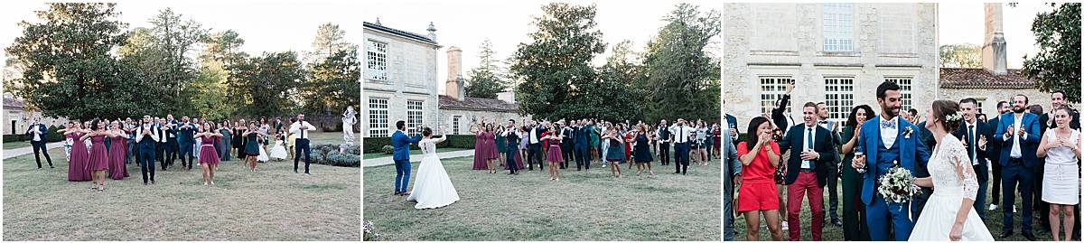 photographe de mariage professionnel lors d'un flash mob au château de la ligne lors d'un mariage du coté de Bordeaux dans le sud ouest de la France