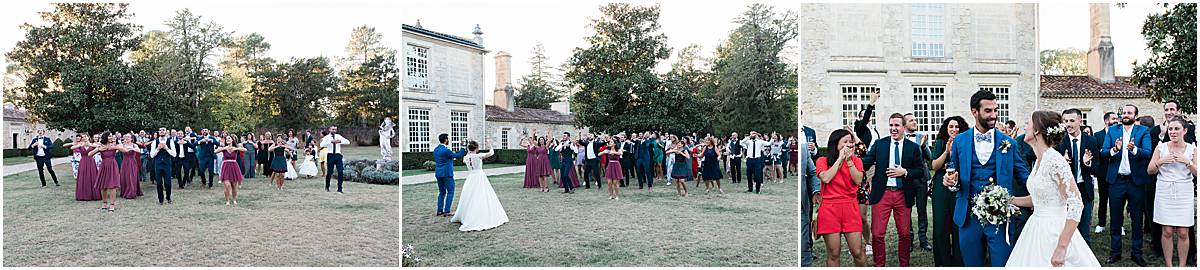 photographe de mariage professionnel lors d'un flash mob au château de la ligne lors d'un mariage du coté de Bordeaux dans le sud ouest de la France