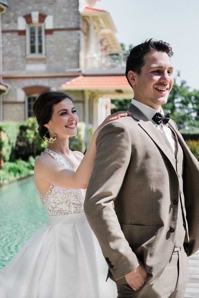 mariage avec unfirst look a la villa Tosca sur le Bassin d'Arcachon a Taussat photos prise par pixaile photography photographe de mariage en gironde