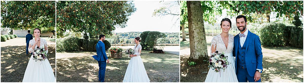 first look on the wedding at chateau de la ligne with pixaile photography french wedding photographer in gironde near Bordeaux