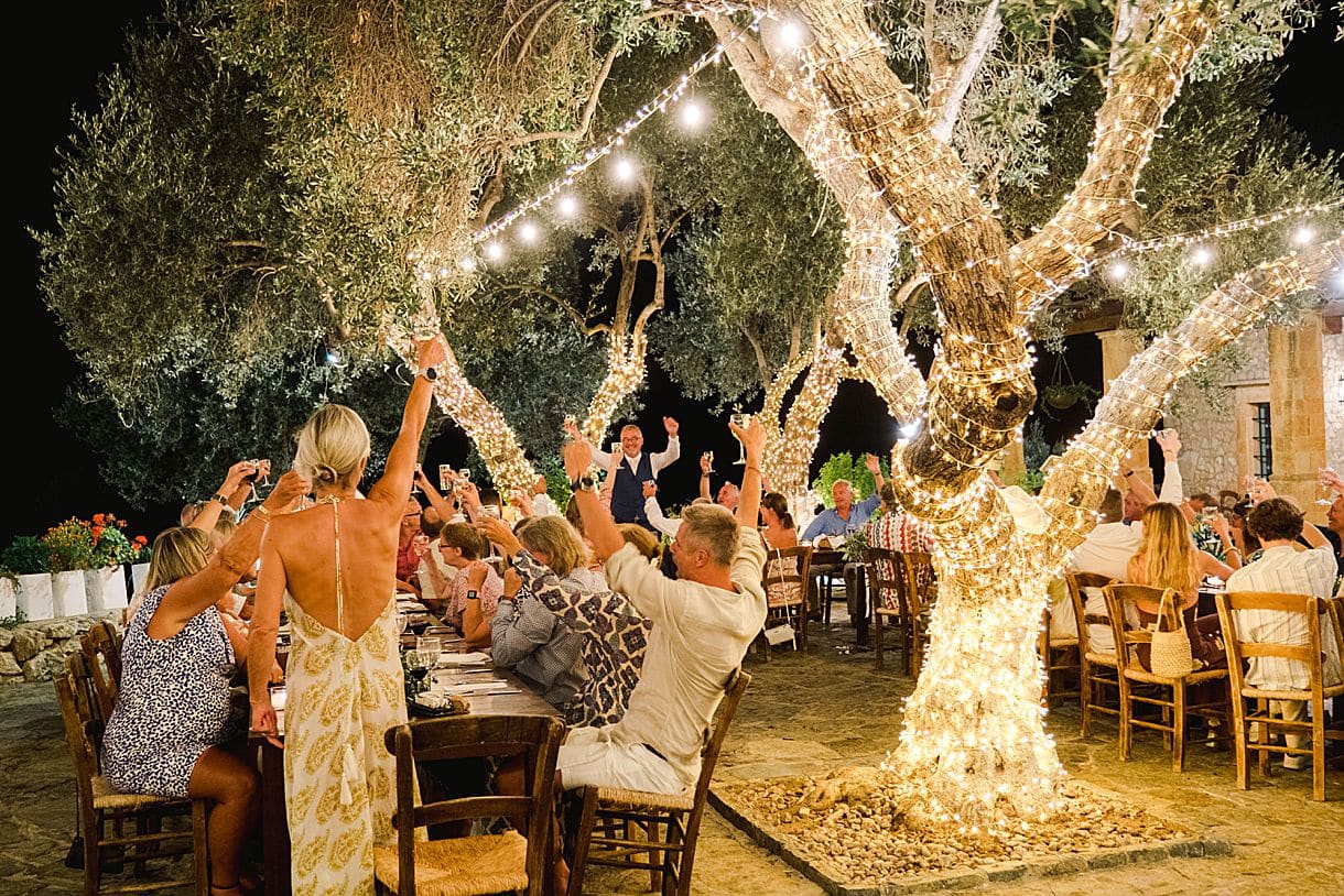 les invités lèvent les bras lors du mariage de bernadette et françois à l'agrecofarms en crête photos prise par julien boyer de pixaile photography